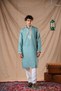 Paris Green Sequence Embroidery Kurta for Men
