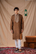 Brown Sequence Embroidery Kurta for Men