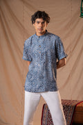 Blue Print Short Kurta for Men