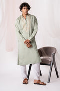Pistachio Green Sequence Embroidery Kurta For Men