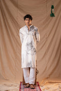 Greyish White Giza Kurta with Dupatta for Men