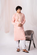 Peach Pink Sequence Embroidery Kurta For Men
