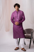 Purple Digital Embroidery Kurta For Men