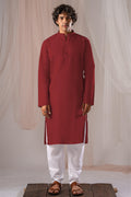 Red Solid Plain Kurta for Men