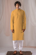 Yellow Solid Plain Kurta for Men