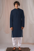 Navy Blue Solid Plain Kurta for Men