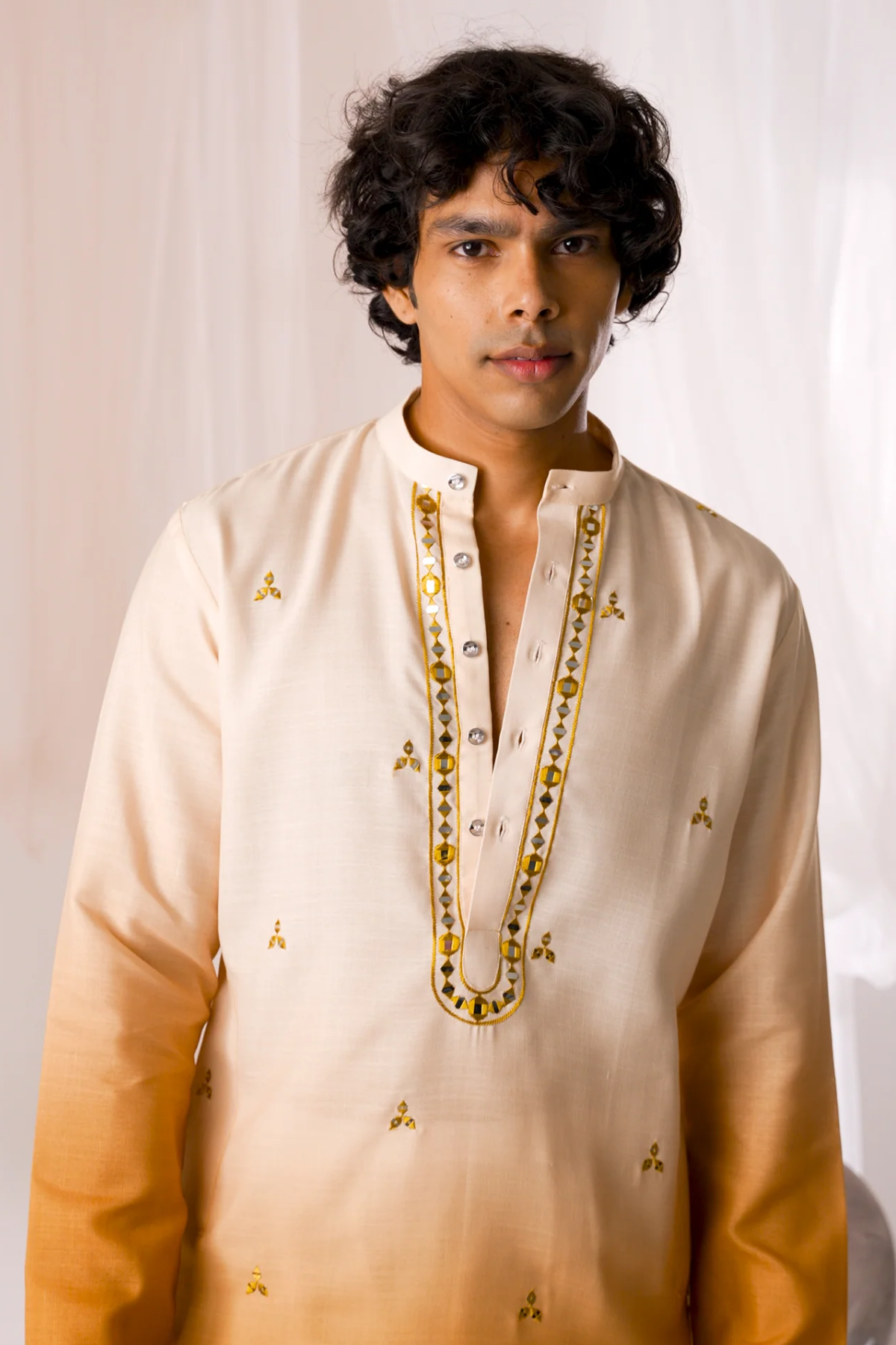 Mustard Digital Embroidery Kurta For Men