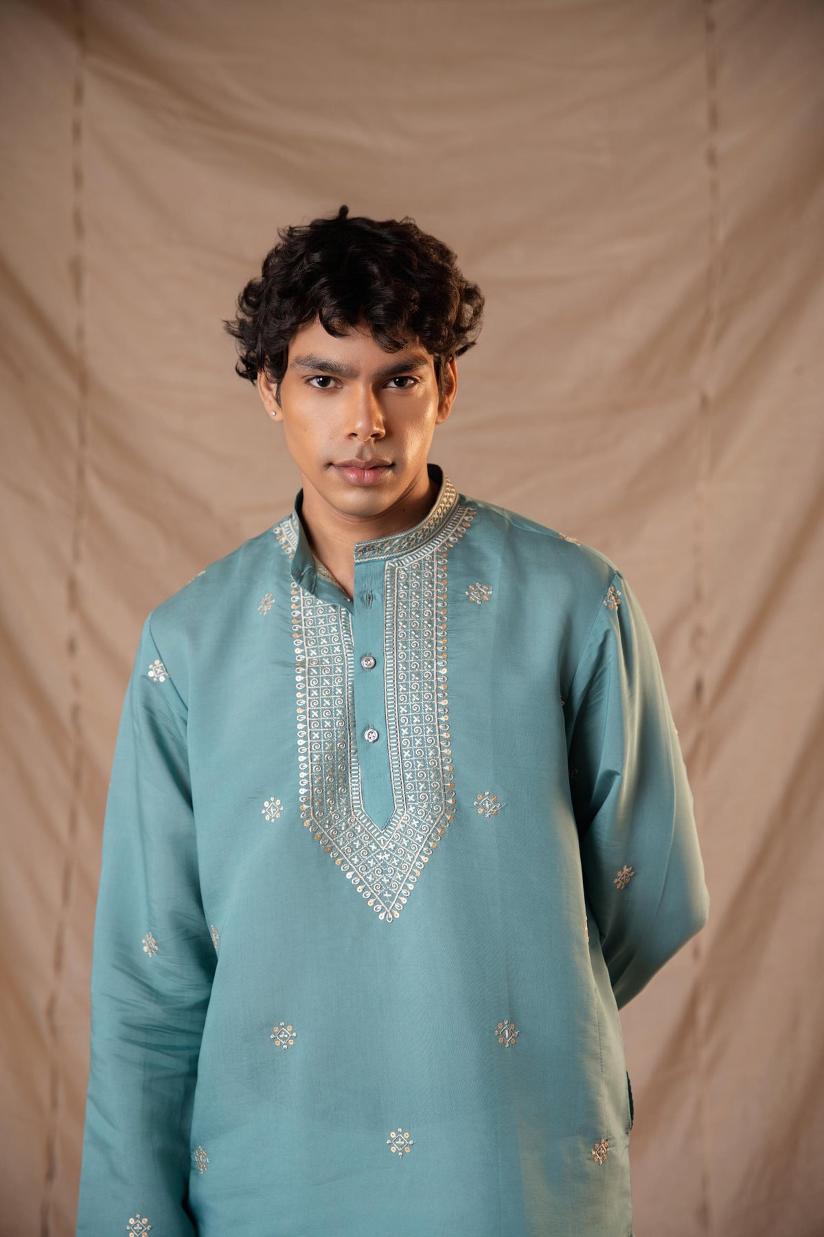 Paris Green Sequence Embroidery Kurta for Men