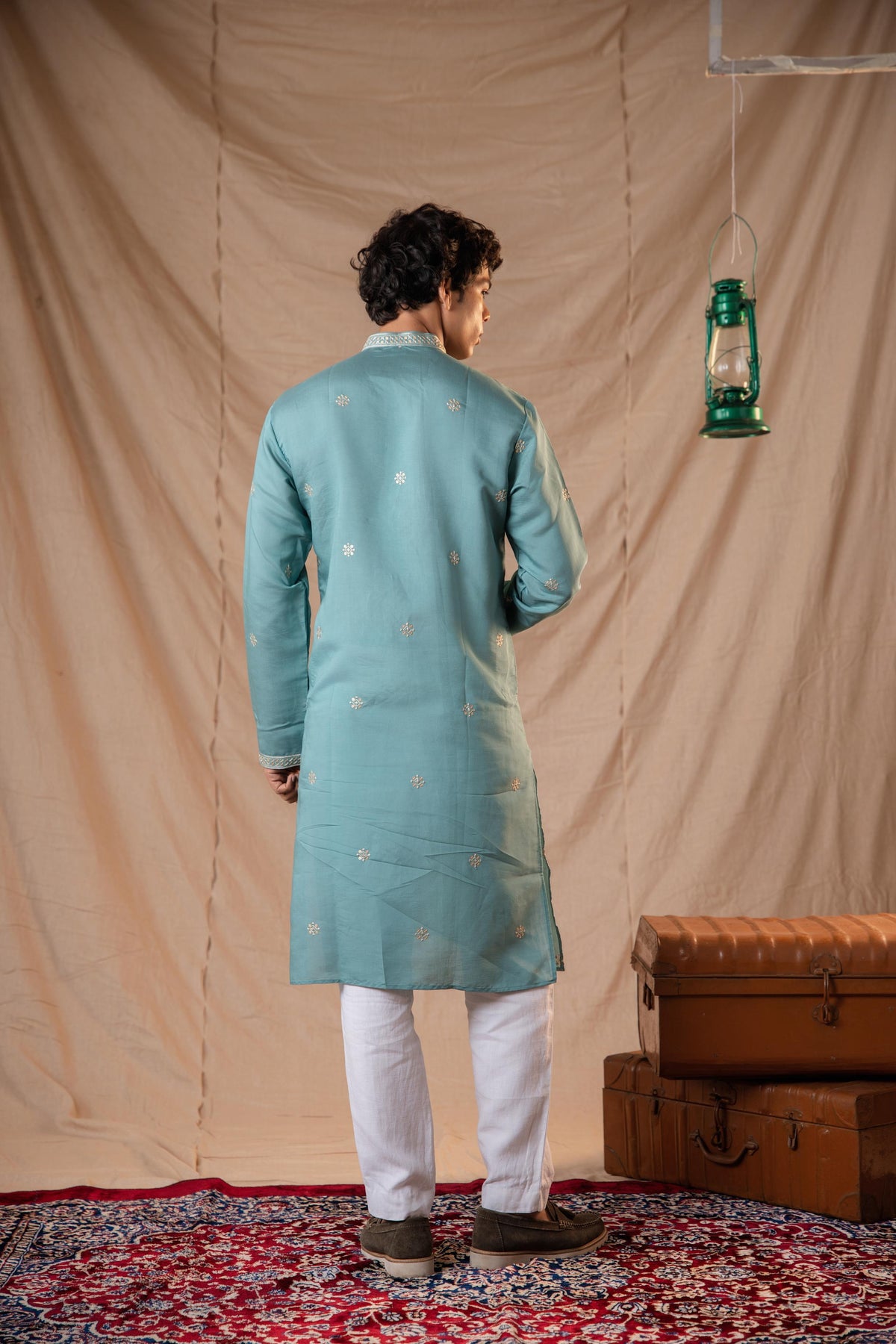 Paris Green Sequence Embroidery Kurta for Men