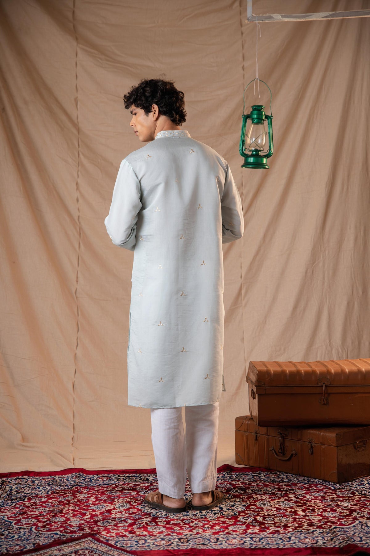 Icicle Blue Sequence Embroidery Kurta for Men