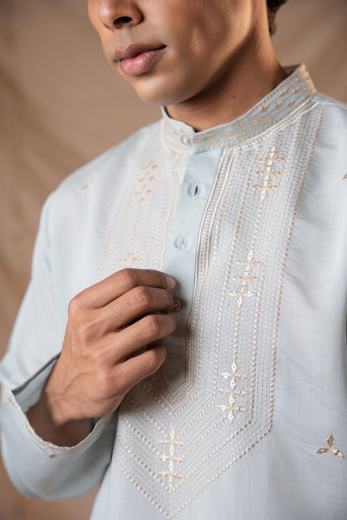 Icicle Blue Sequence Embroidery Kurta for Men