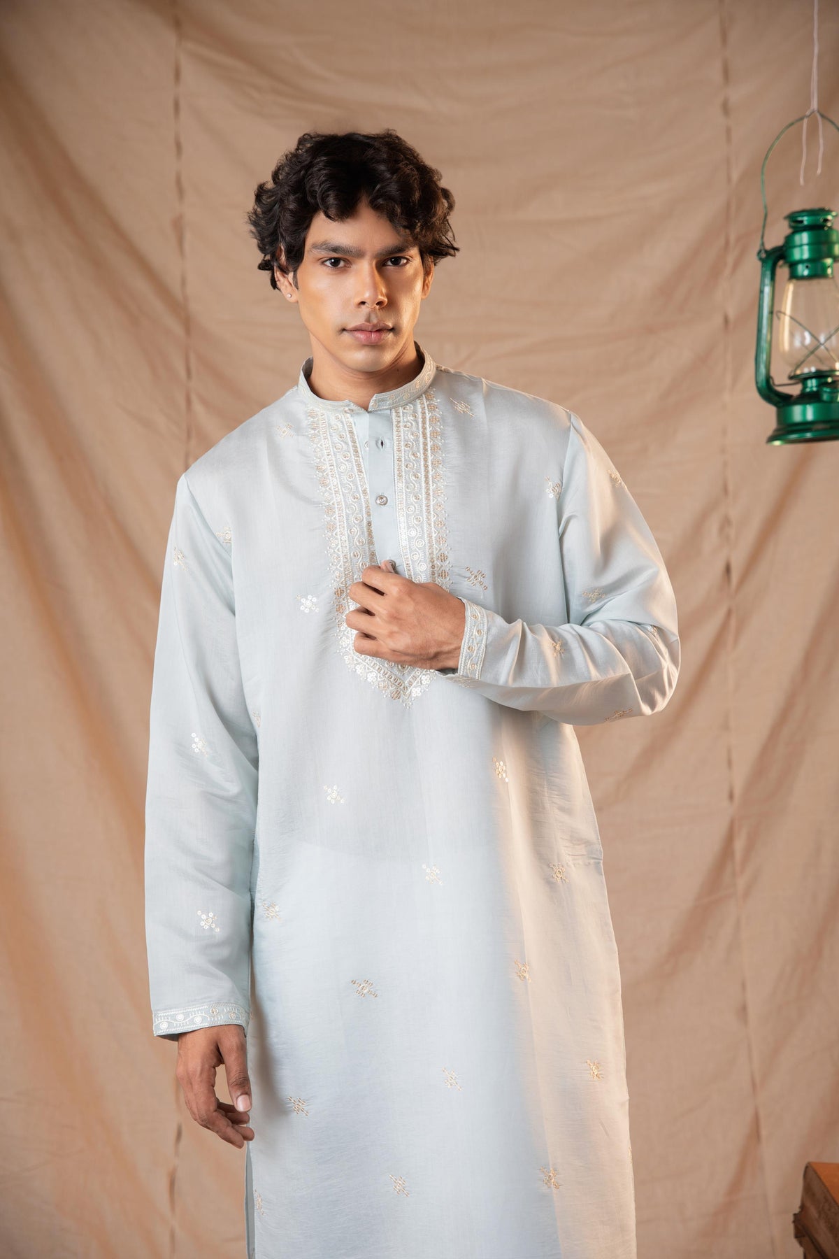 Icicle Blue Sequence Embroidery Kurta for Men