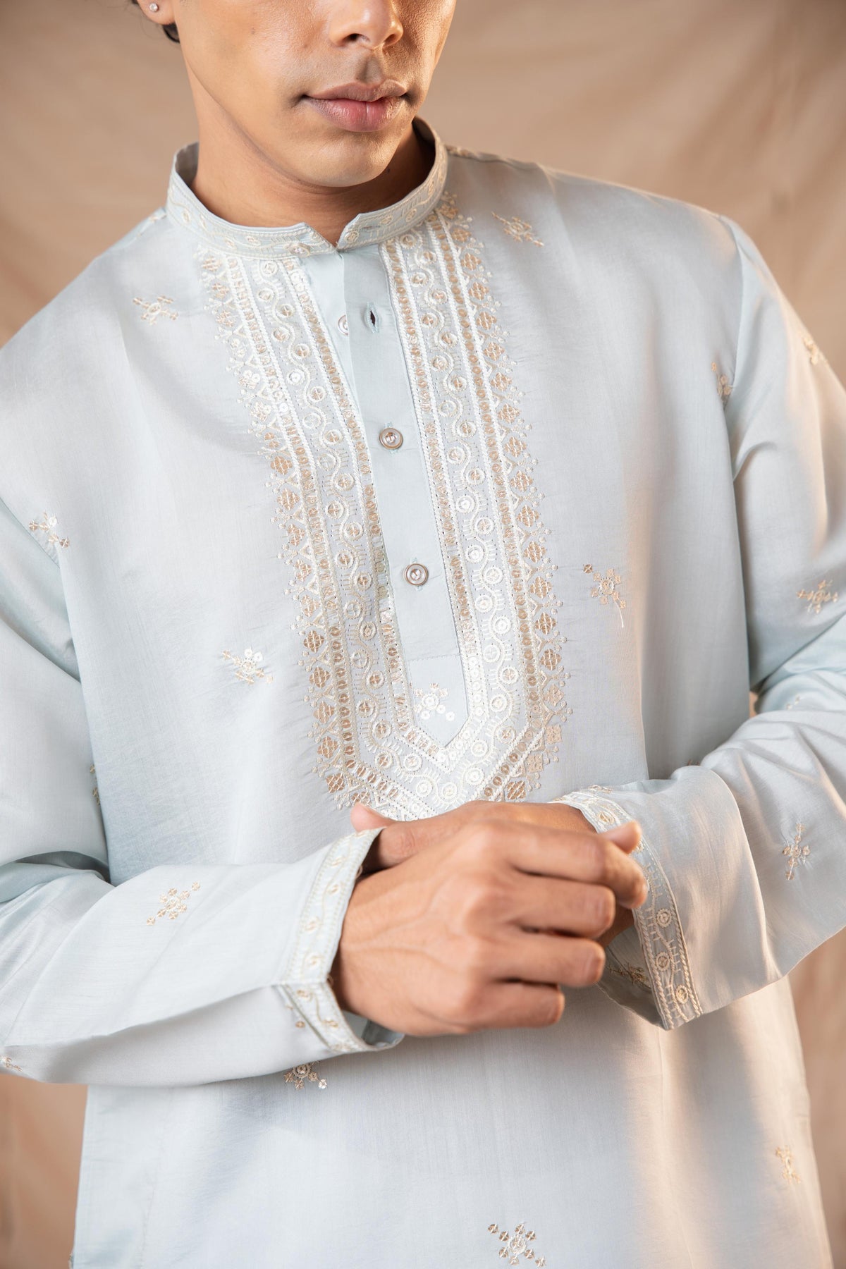 Icicle Blue Sequence Embroidery Kurta for Men