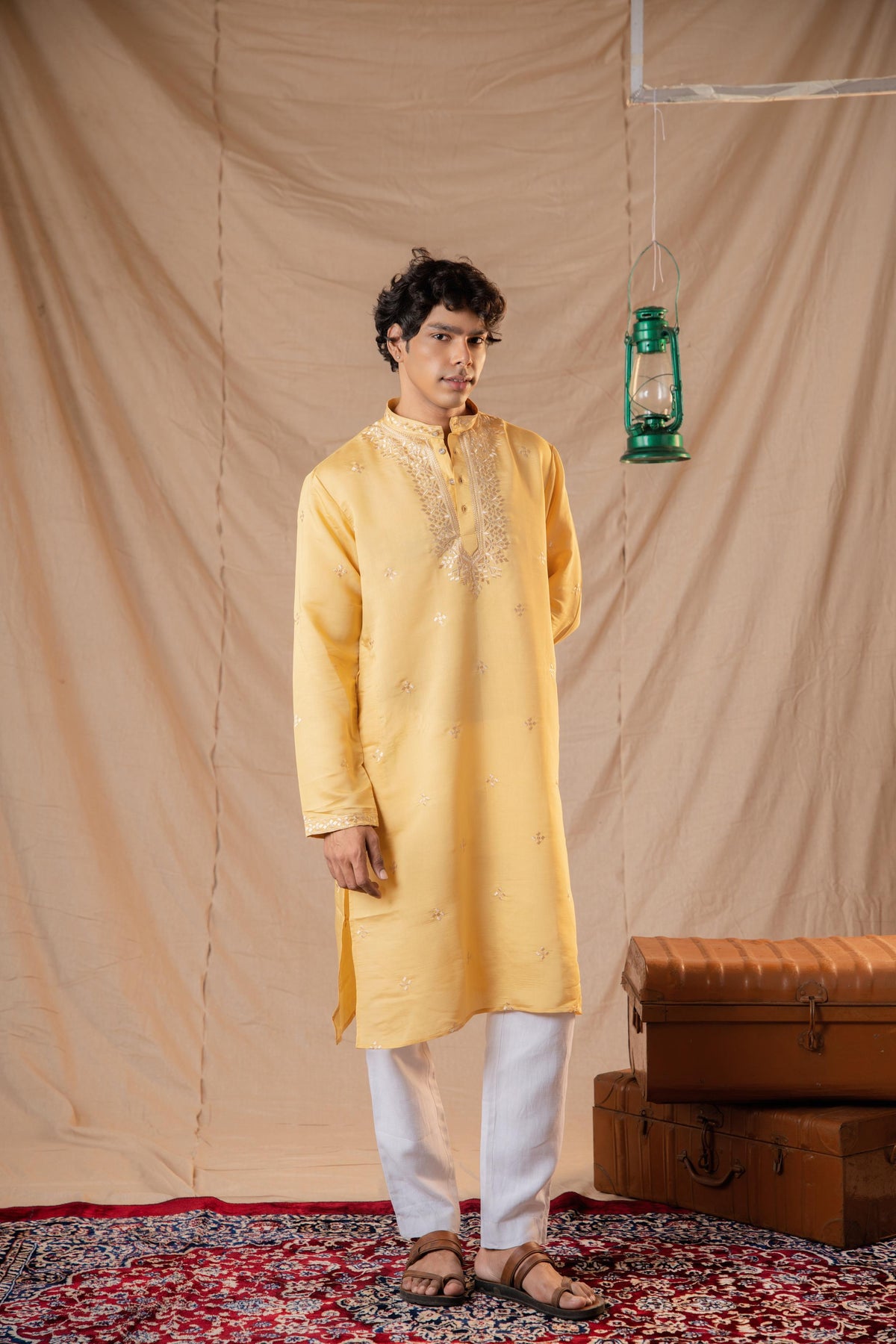 Sunshine Yellow Sequence Embroidery Kurta for Men