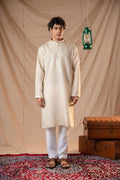 Sand Tone Sequence Embroidery Kurta for Men