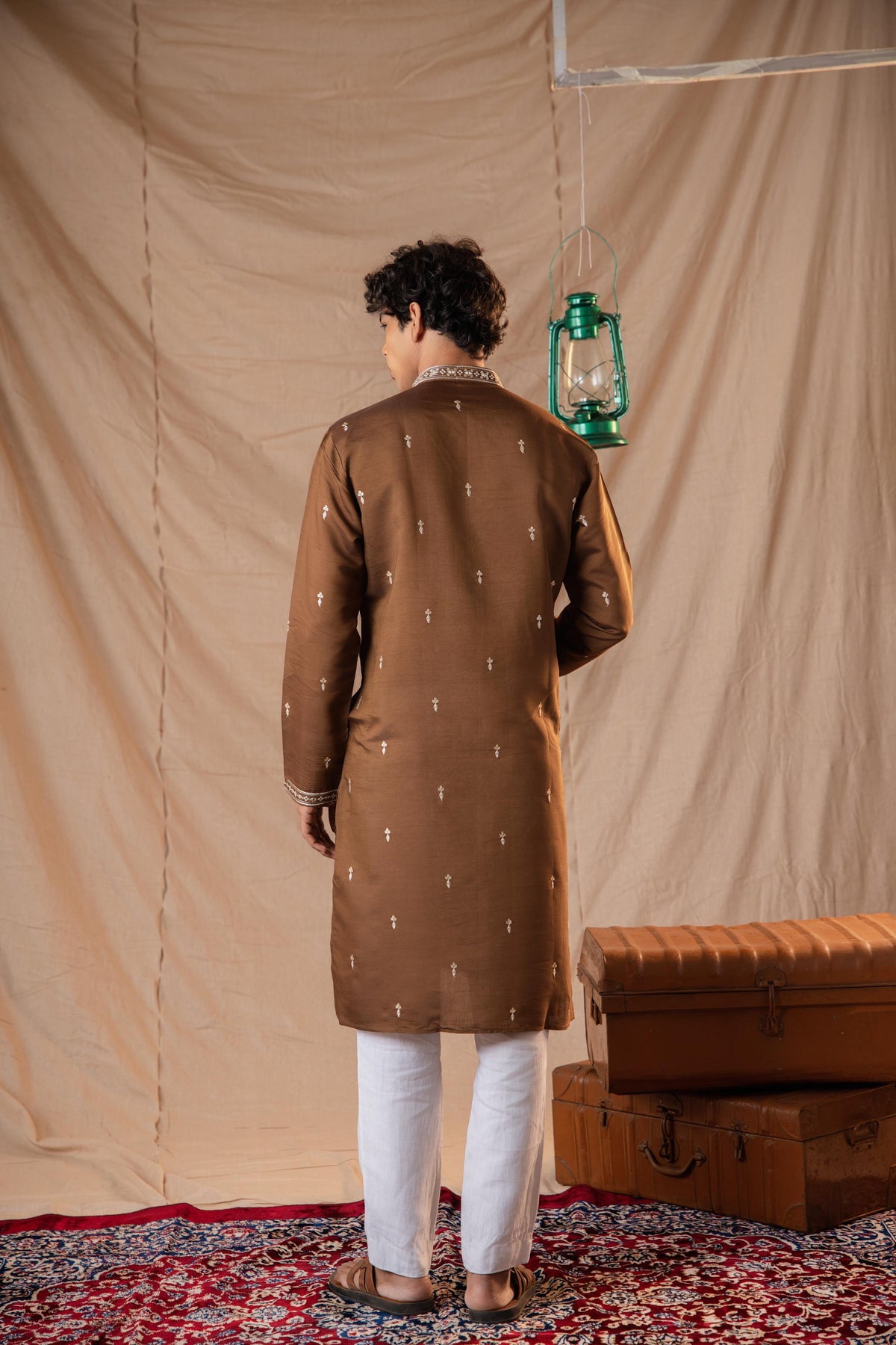 Brown Sequence Embroidery Kurta for Men