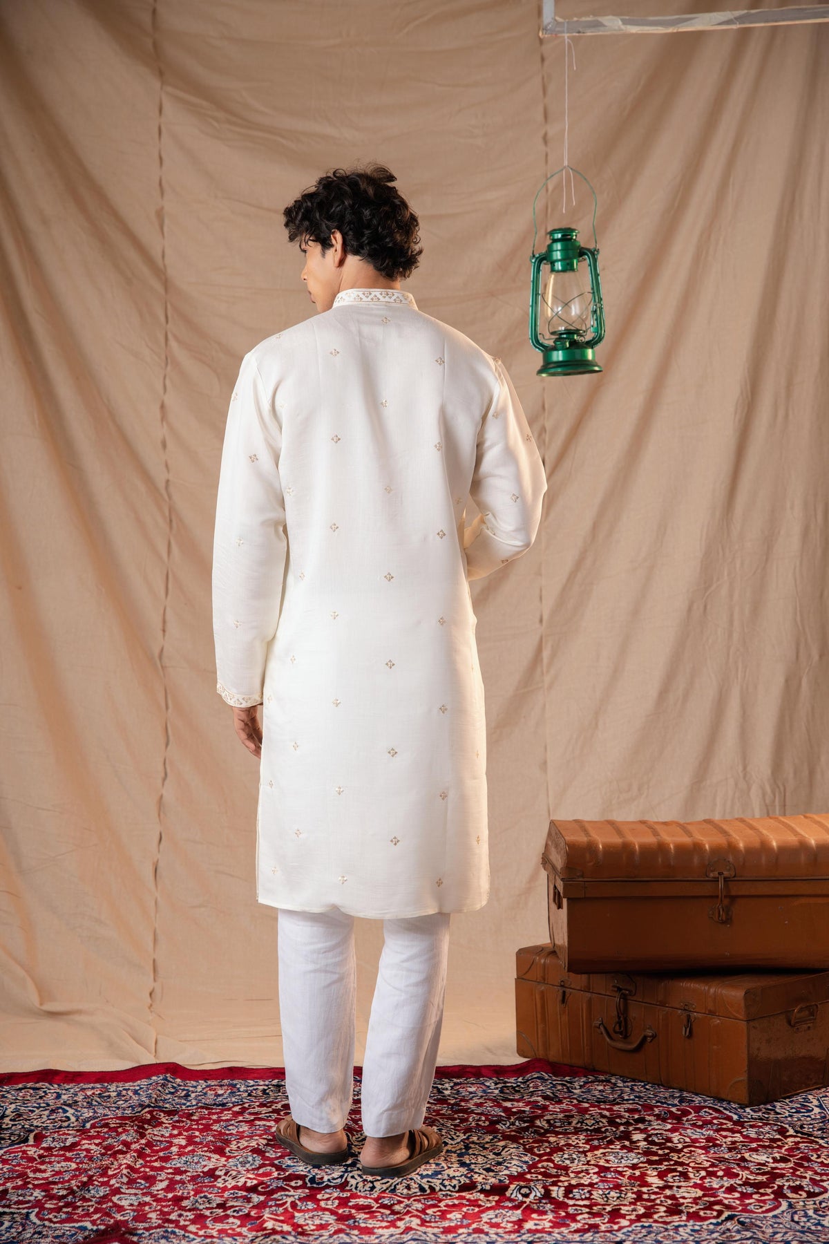 Off White Sequence Embroidery Kurta For Men