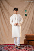 White Sequence Embroidery Kurta For Men