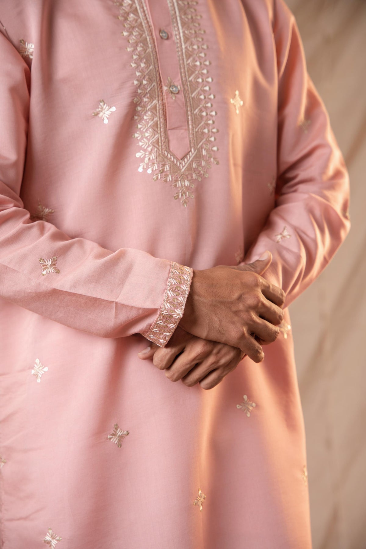 Ballerina Pink Sequence Embroidery Kurta for Men