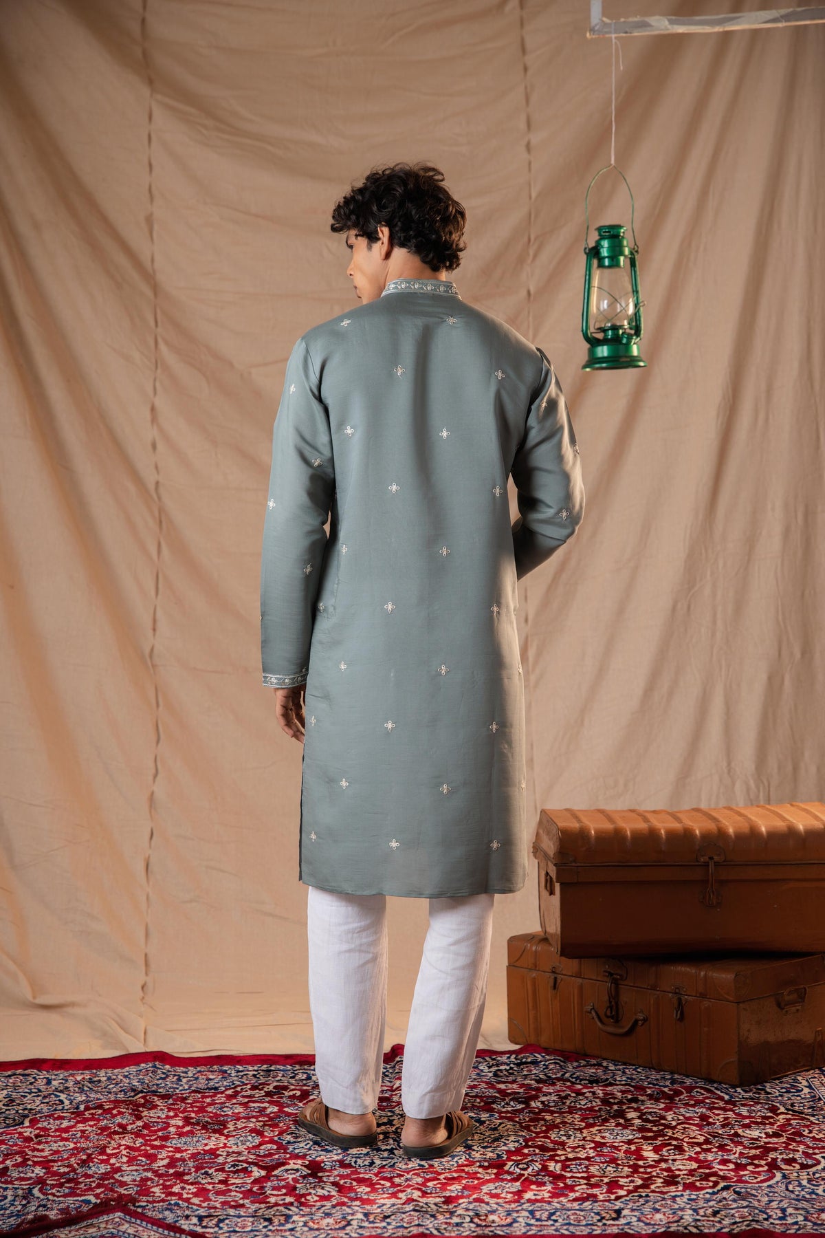 Moss Green Embroidery Kurta for Men