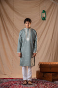 Moss Green Sequence Embroidery Kurta for Men