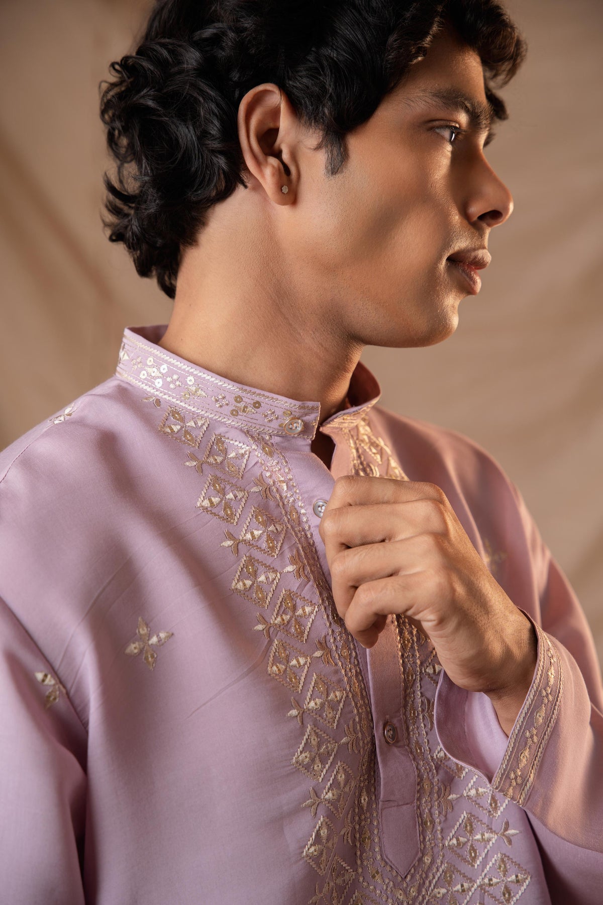 Wisteria Sequence Embroidery Kurta for Men