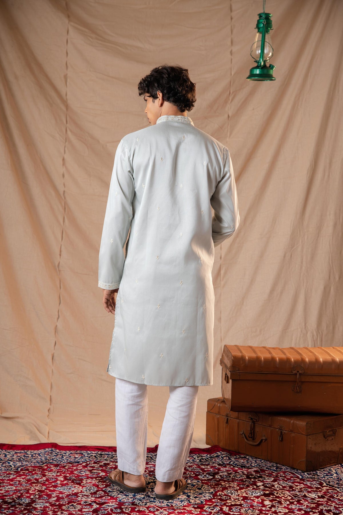 Powder Blue Sequence Embroidery Kurta for Men