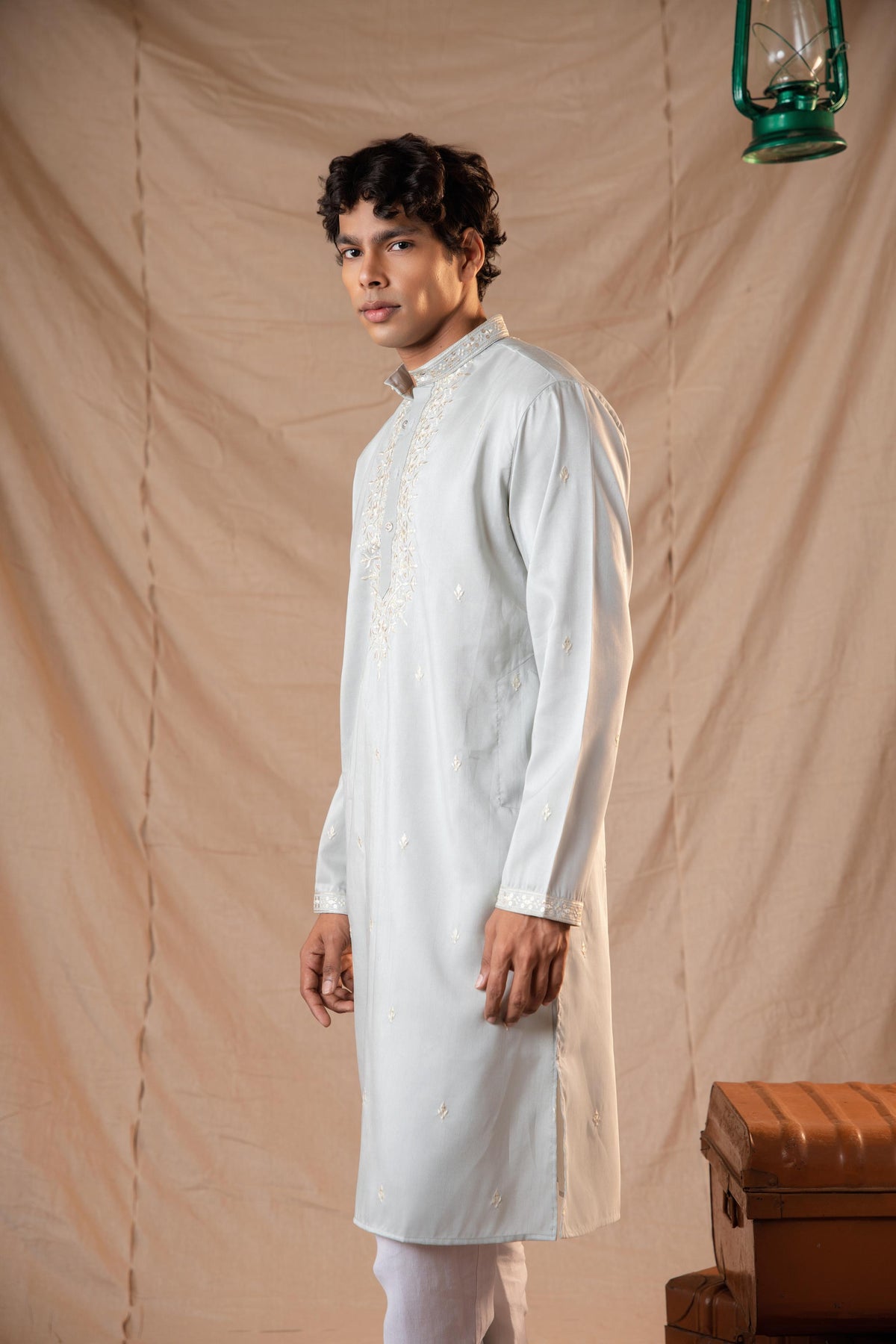 Powder Blue Sequence Embroidery Kurta for Men