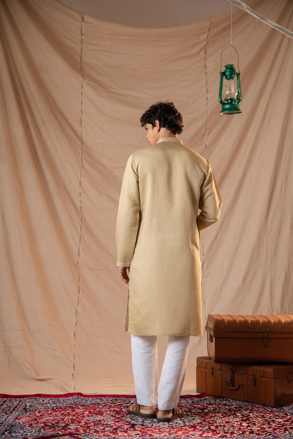 Olive Green Sequence Embroidery Kurta for Men