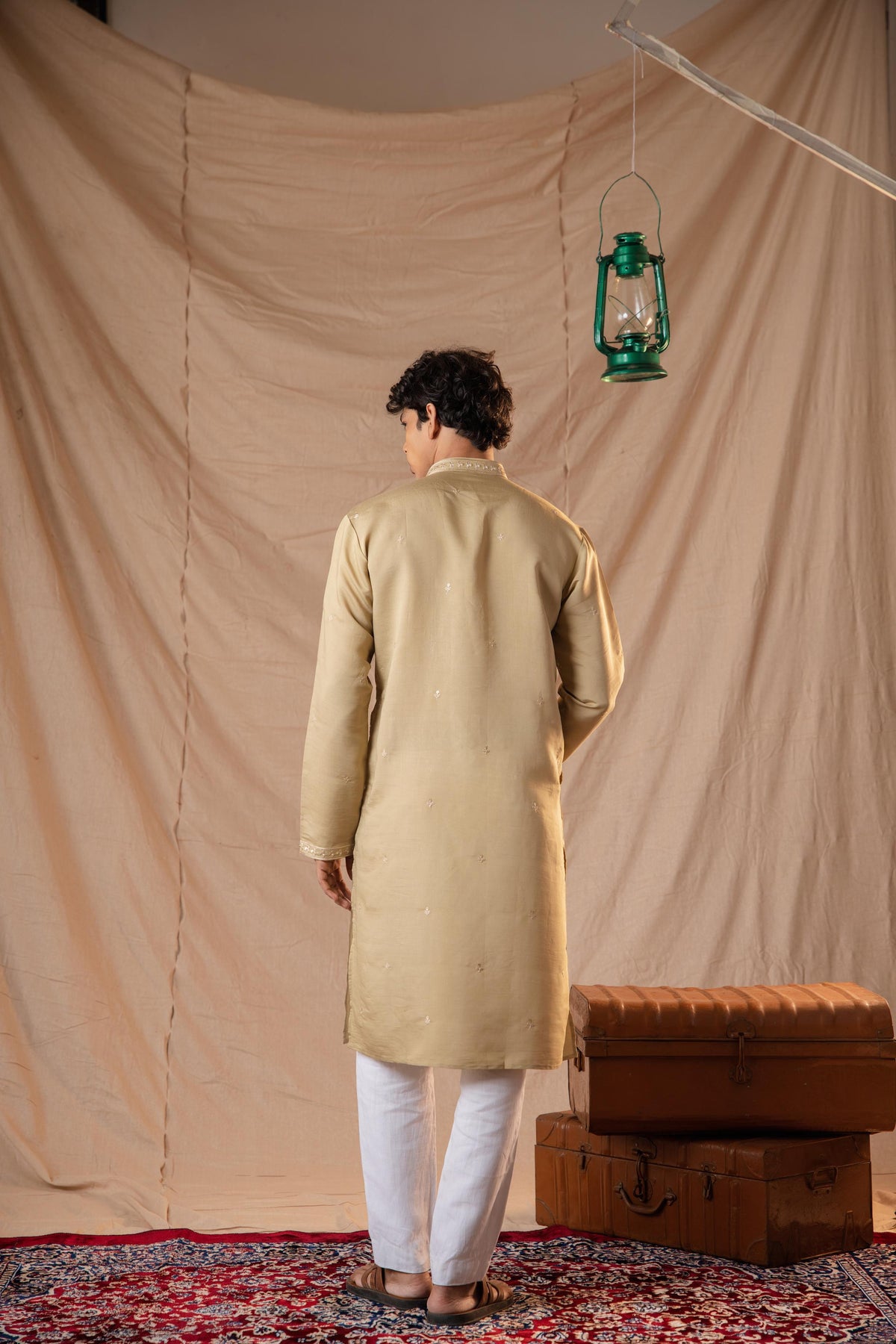 Dark Olive Sequence Embroidery Kurta for Men