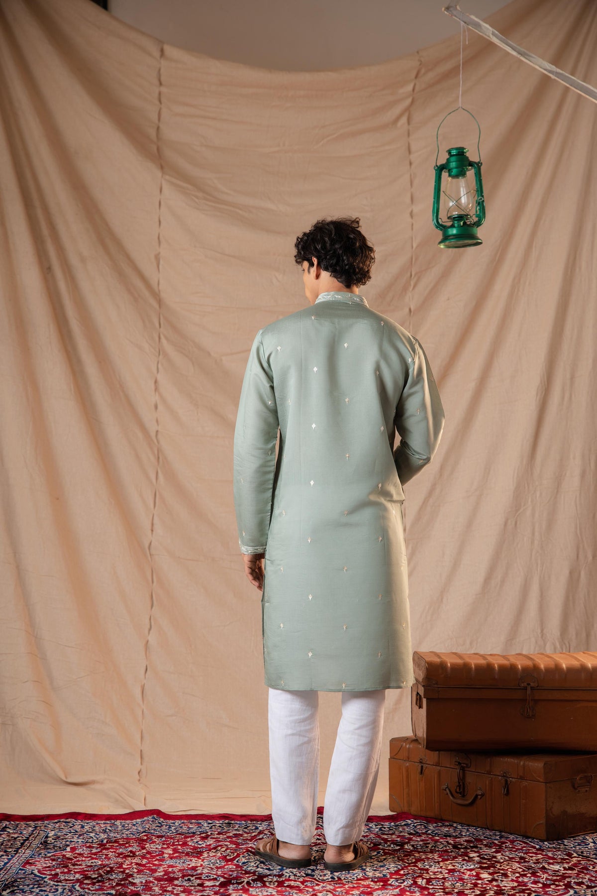 Pistachio Green Embroidery Kurta for Men