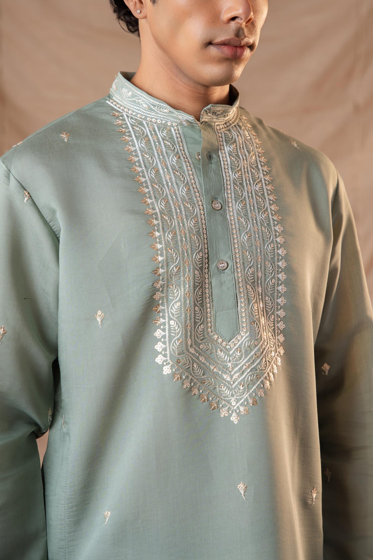 Pistachio Green Embroidery Kurta for Men