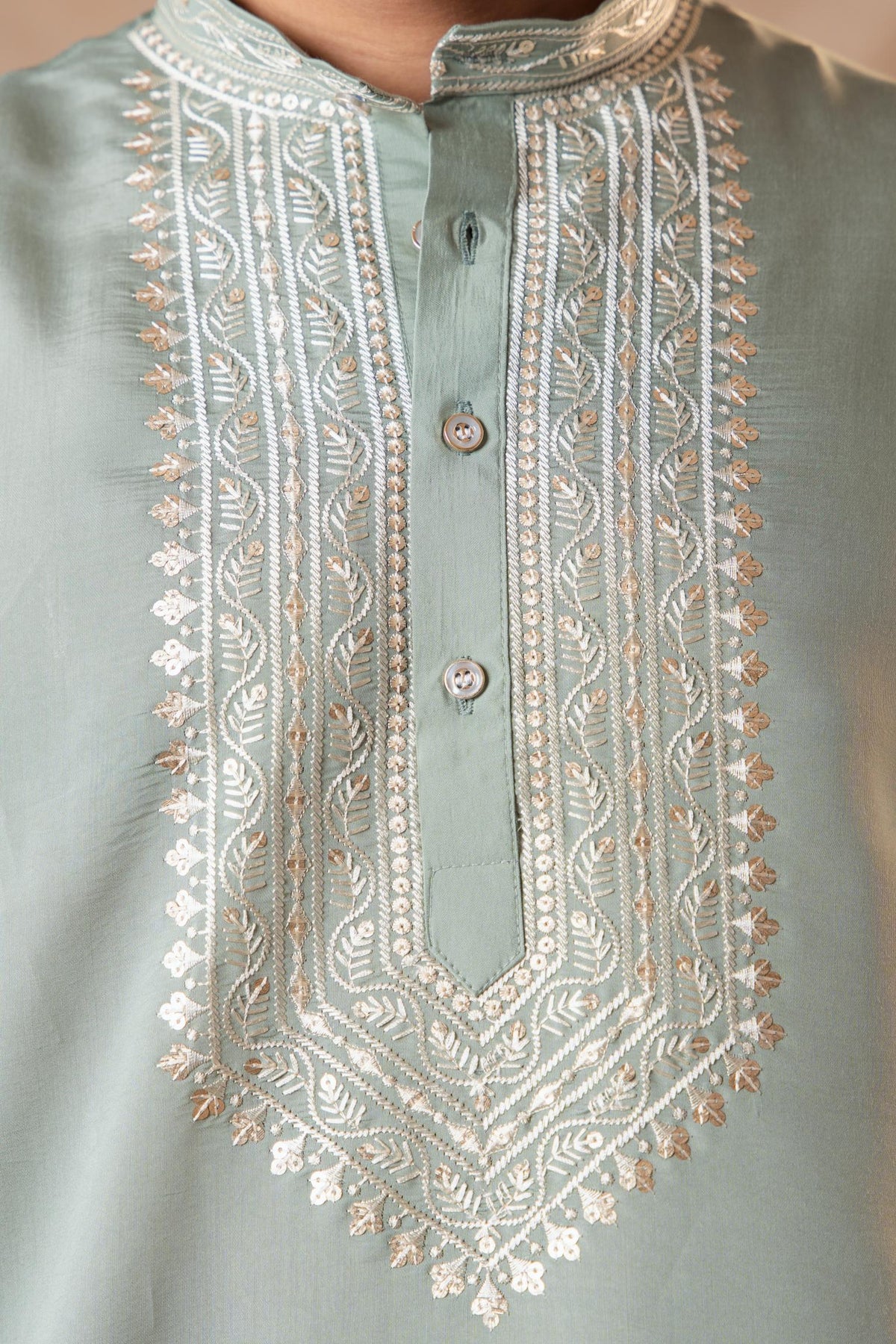 Pistachio Green Embroidery Kurta for Men