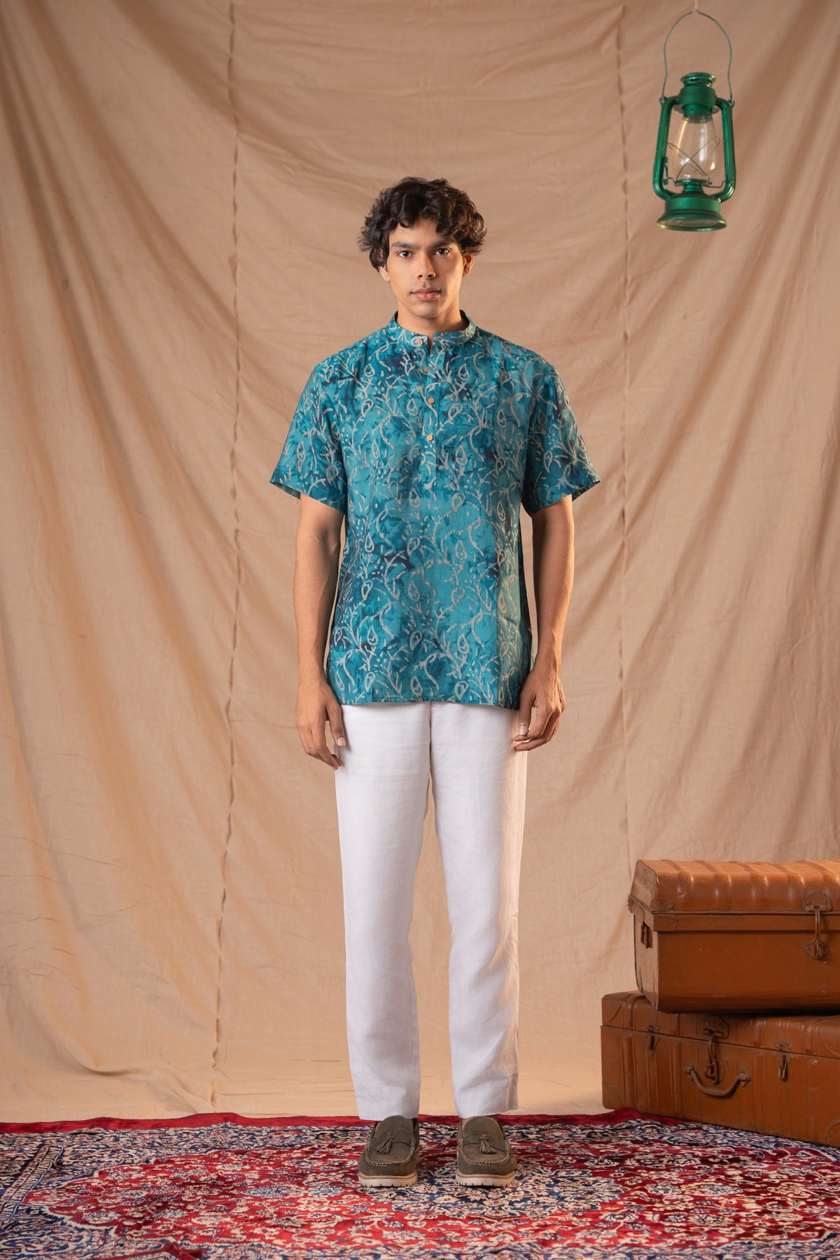 Paris Green Batik Short Kurta for Men