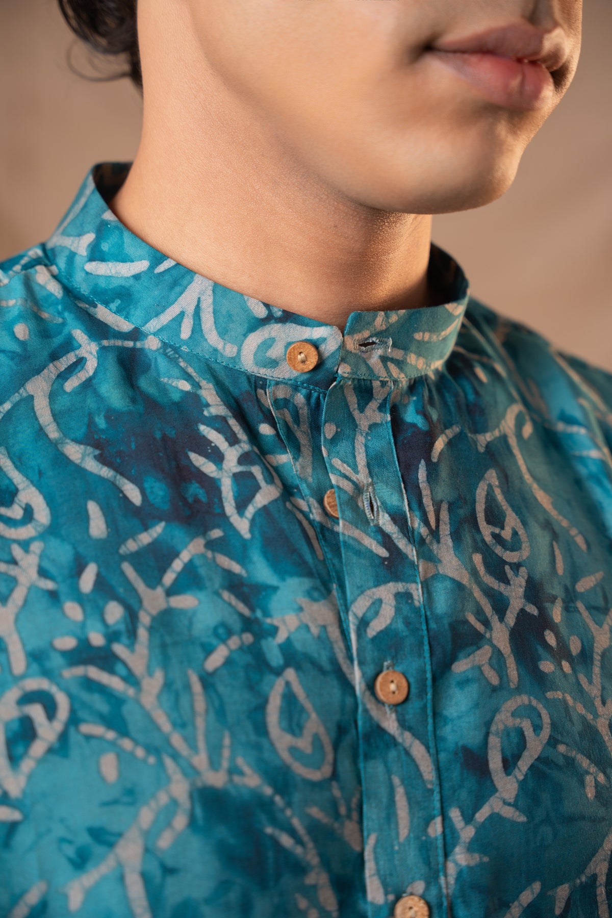 Paris Green Batik Print Short Kurta for Men