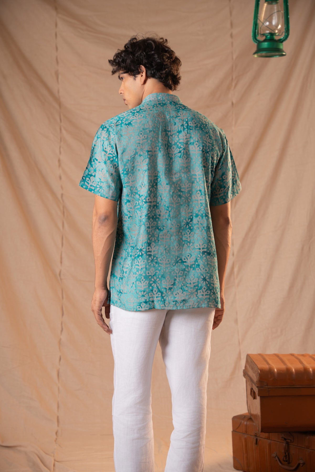 Jungle Green Batik Short Kurta For Men