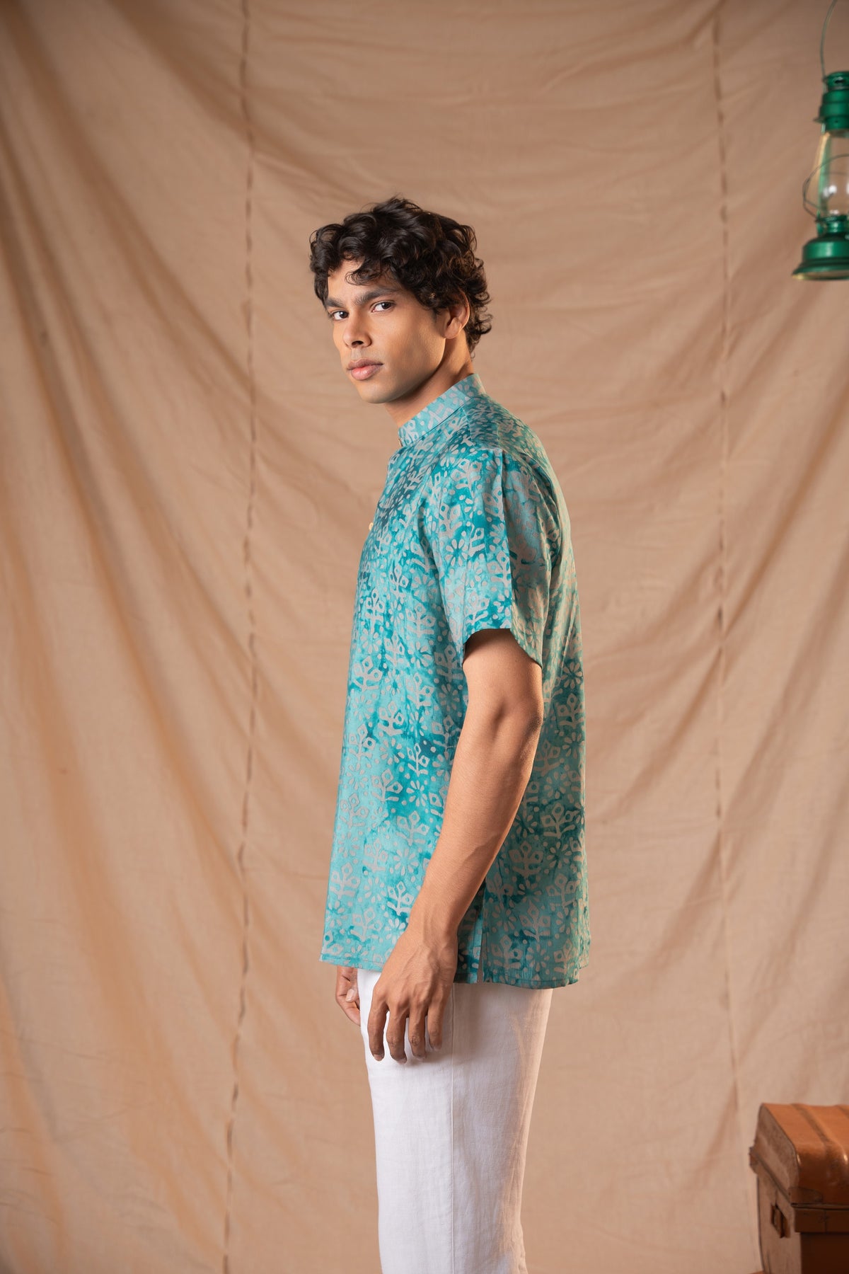 Jungle Green Batik Short Kurta For Men