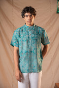 Jungle Green Batik Short Kurta For Men
