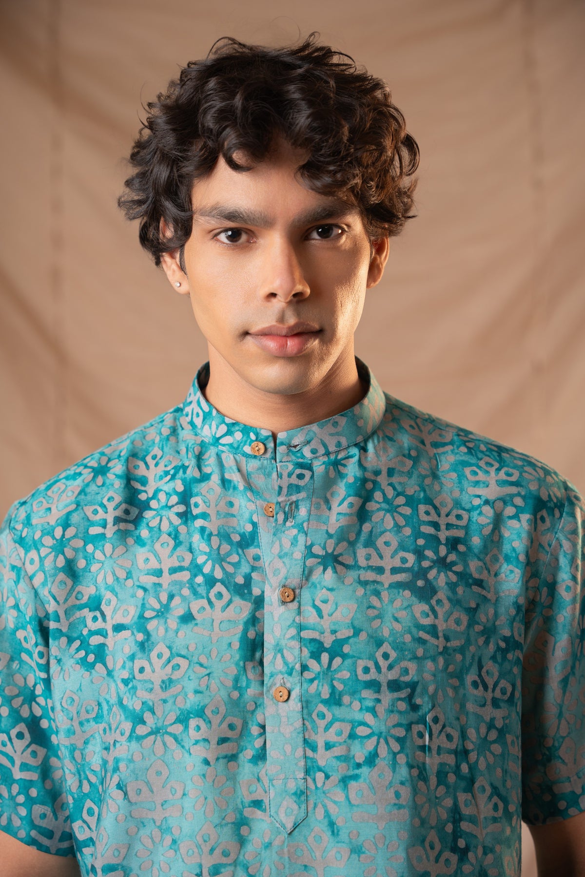 Jungle Green Batik Short Kurta For Men