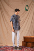 Navy Blue Batik Short Kurta For Men