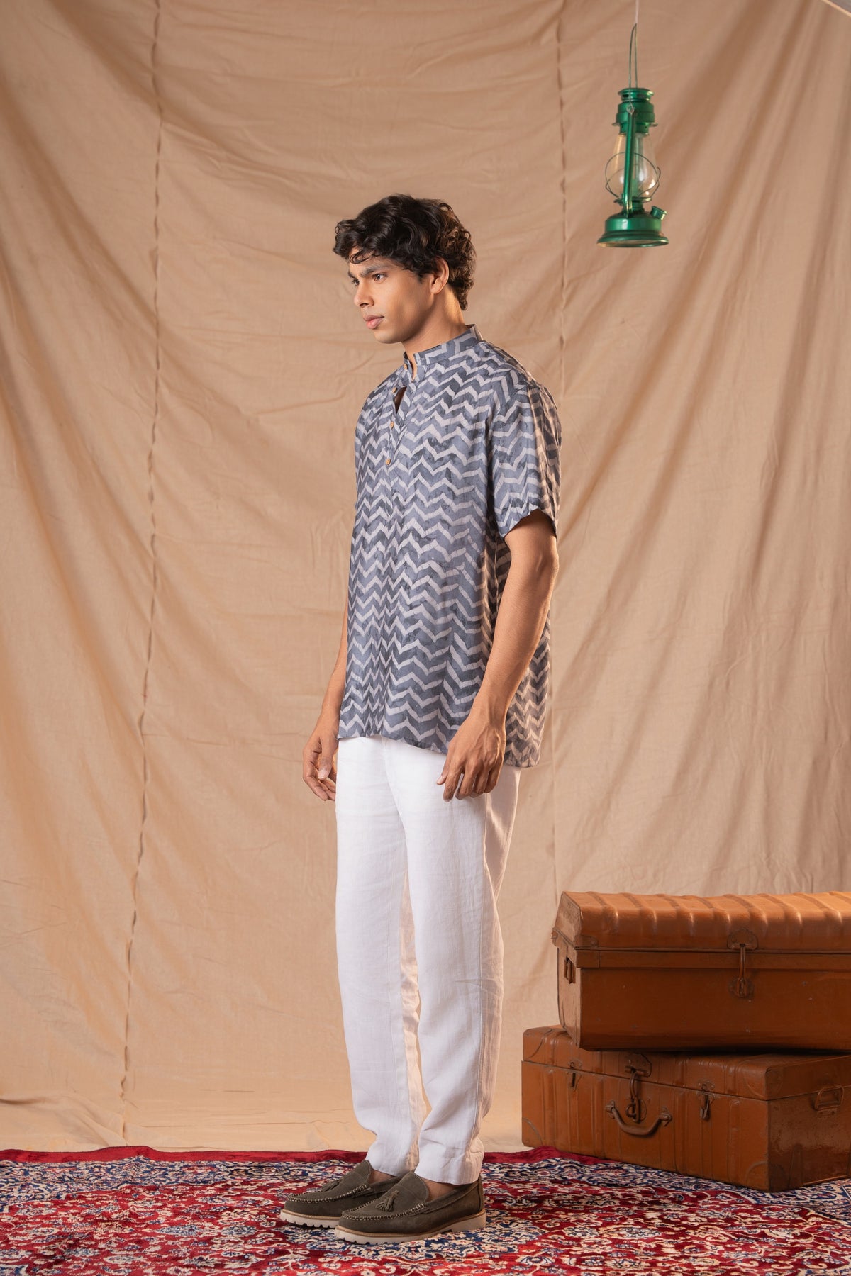 Marble Blue Batik Short Kurta For Men