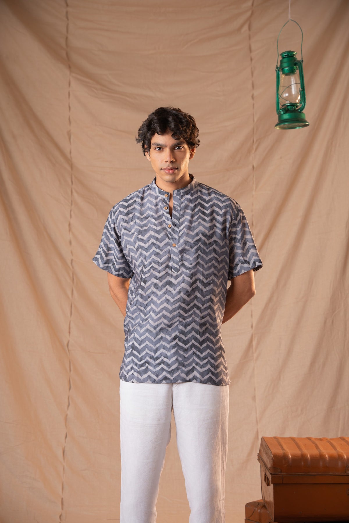 Marble Blue Batik Short Kurta For Men