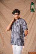 Marble Blue Batik Short Kurta For Men