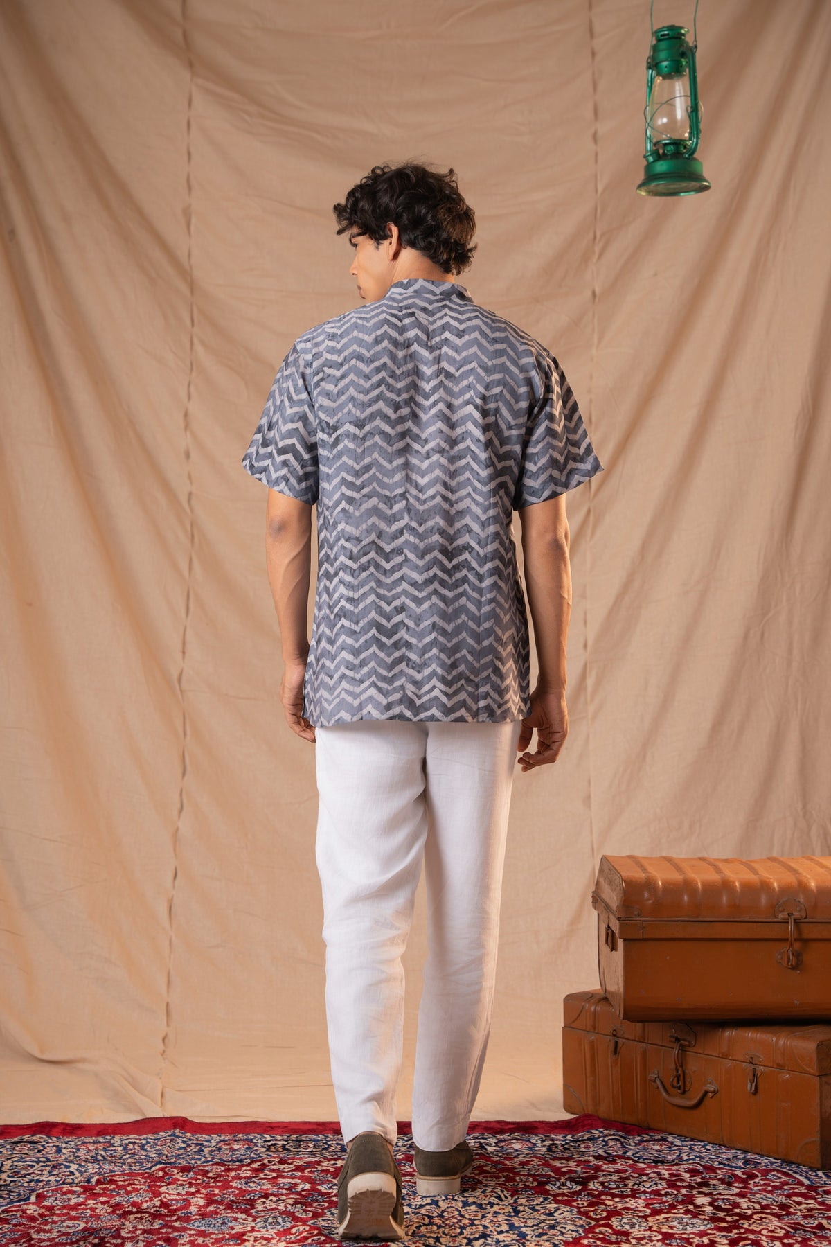 Marble Blue Batik Short Kurta For Men