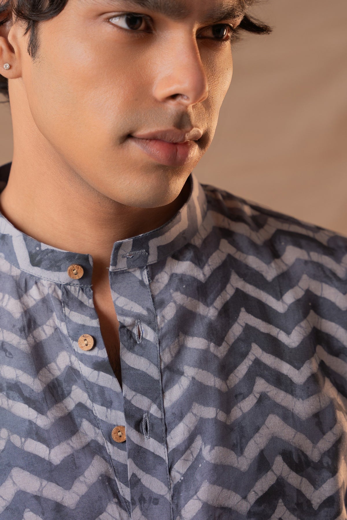 Marble Blue Batik Short Kurta For Men