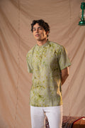 Green Batik Print Short Kurta For Men