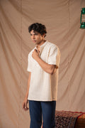 White Crochet Short Kurta For Men