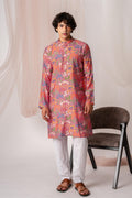 Dusty Pink Floral Printed Kurta For Men