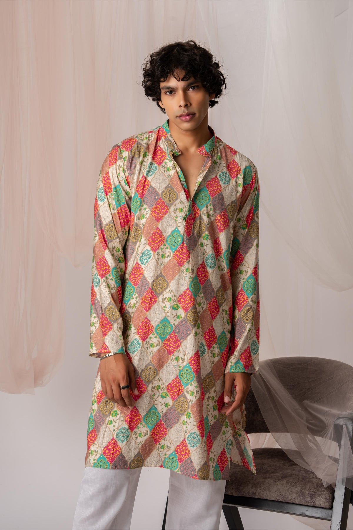 Multi Shaded Printed Kurta For Men