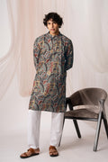 Coffee Brown Freehand Printed Kurta For Men